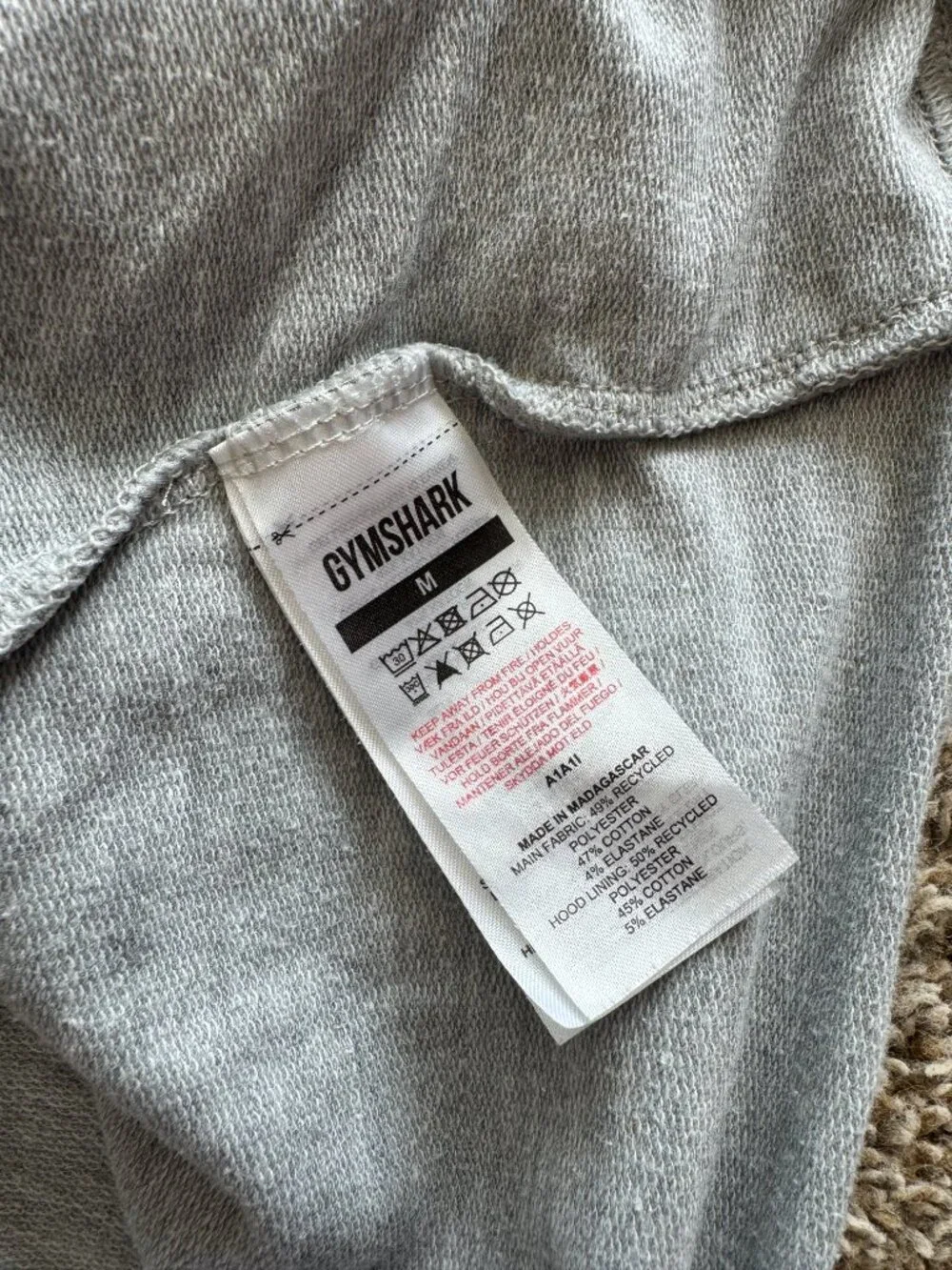 Gymshark Light‎ Gray Hoodie Size Medium Workout Gym
